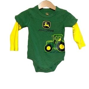 john deere logo baby tractor print one piece snap long sleeve 9-12M